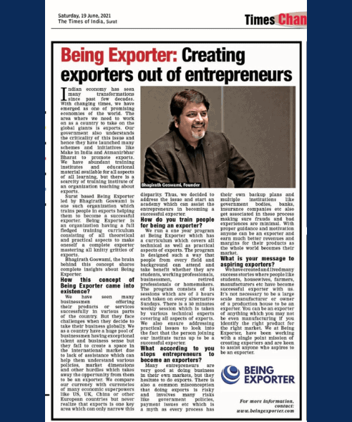 Newspaper clipping from The Times of India, Surat, 19 June 2021